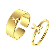 不锈钢剪刀夫妇承诺戒指 理发师他和她的戒指为女人订婚戒指饰品