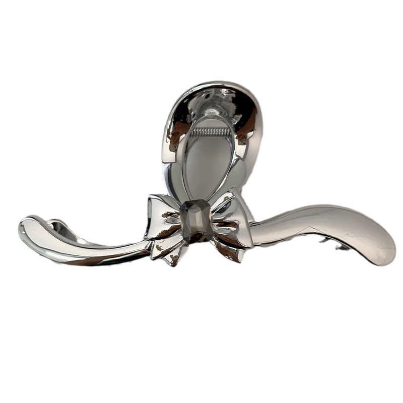 High-end and cold style silver large hair clip, hairpin, new Korean bow water diamond shark clip Item Picture