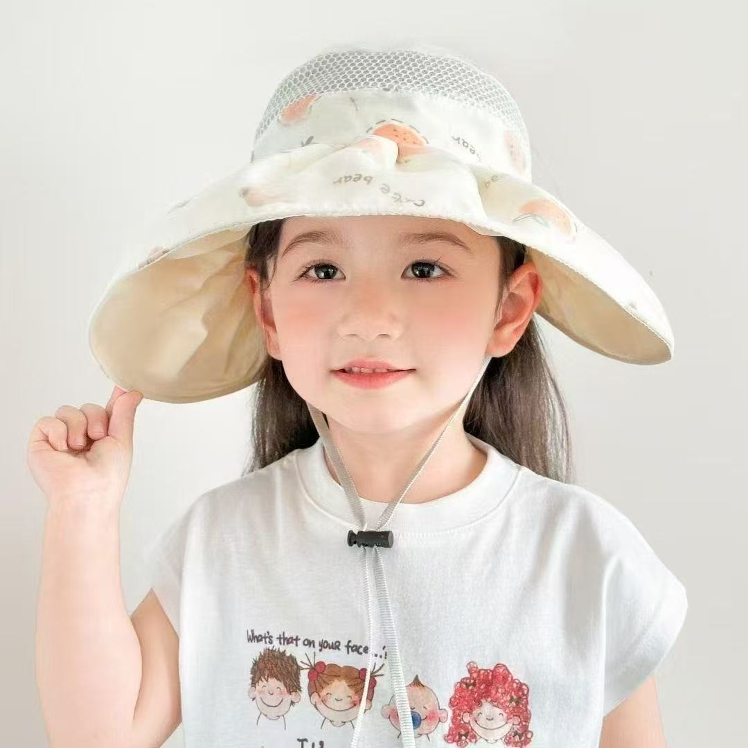 Children's mesh open-top sun hats, girls' and babies' sun hats, summer thin sun protection and UV-blocking shell hats details Picture