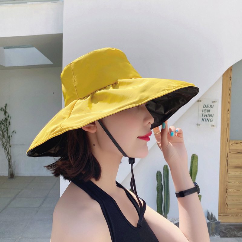 The manufacturer wholesals new black rubber wide-brimmed hats, outdoor sun hats, foldable spring and summer women's fisherman hats and sun hats details Picture