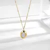 Korean style simple oval white shell titanium steel necklace, women's ins style, high-end, light luxury 18k gold collarbone chain, trendy neck chain details Picture