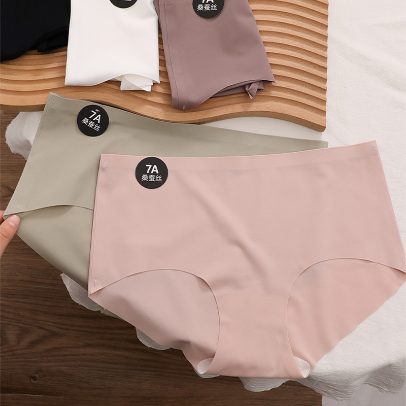 Seamless Ice Silk Underwear For Women 7A Antibacterial Silkworm Silk Crotch For Women Breathable And Comfortable Triangle Large Size Mid-Waist Milk Leather Underwear Specification drawing