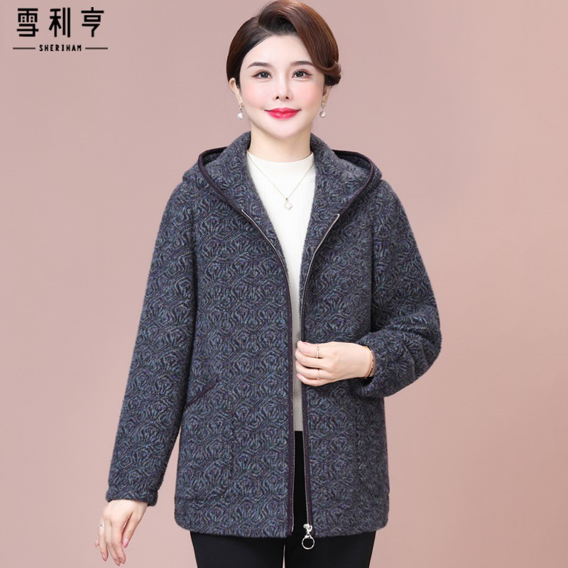 Mom's Spring and Autumn thick coat imitating golden mink fleece for middle-aged and elderly people with oversized women's clothing 2025 New style stylish woolen coat