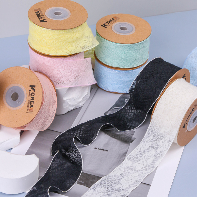 Macaron soft lace ribbon Hair accessories Gift Flower packaging Materials Straw hat bow Thin lace ribbon thumbnail