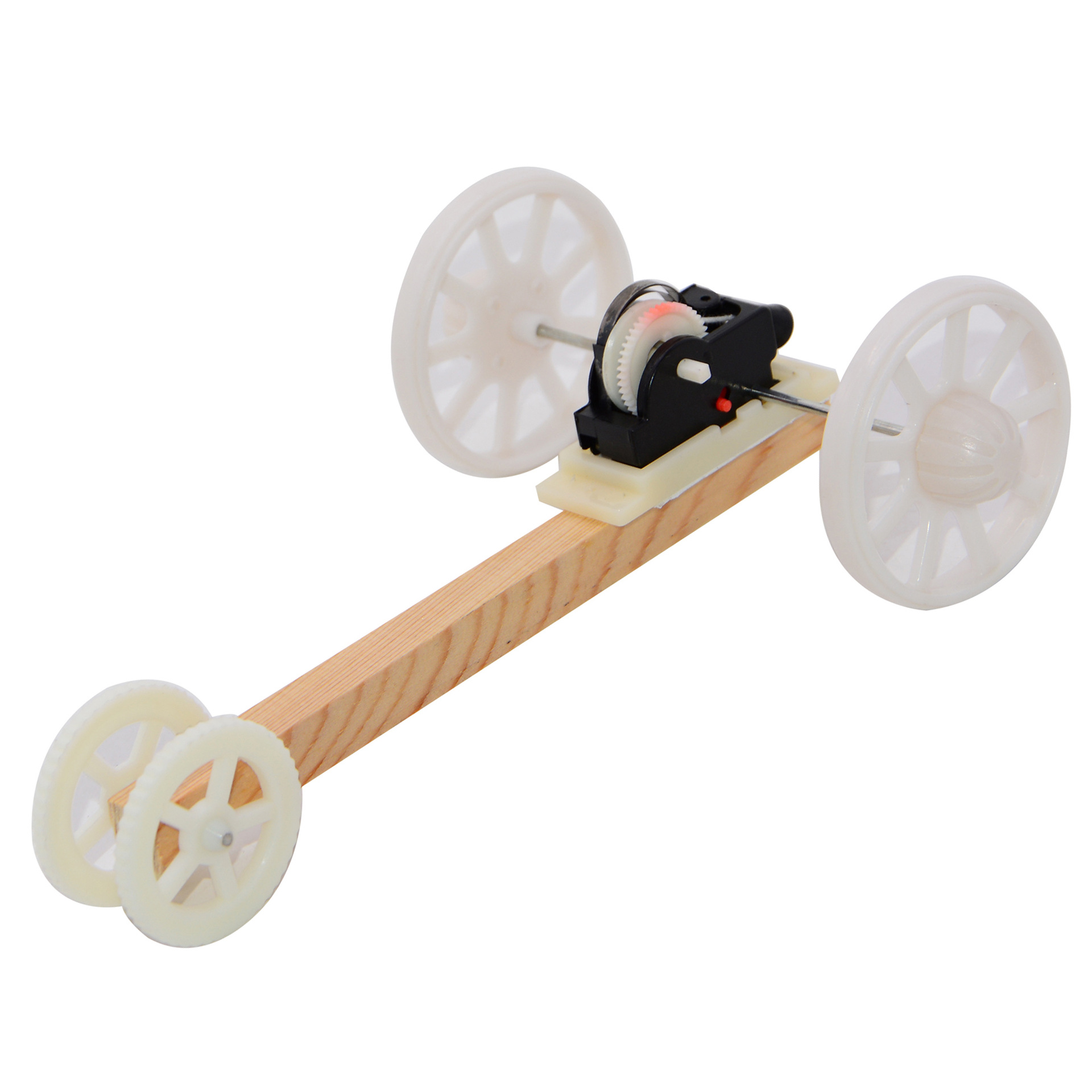 Students make small model materials for hand-pulled wire rebound carts, such as small spring-driven inertial rebound carts