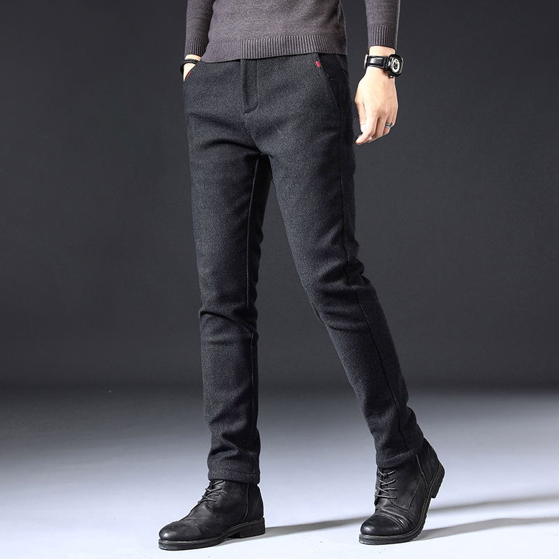 2022 New Autumn Winter Men's Casual Pants Men Handsome Elastic Light Business Long Pants Men Plus Fleece Optional