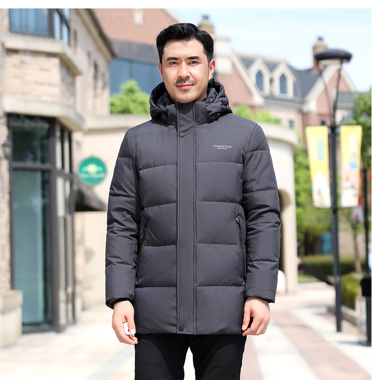 The new winter style of duck down jacket for middle-aged and elderly men, with a detachable cap and thickened white casual coat for dads to keep warm pic 15