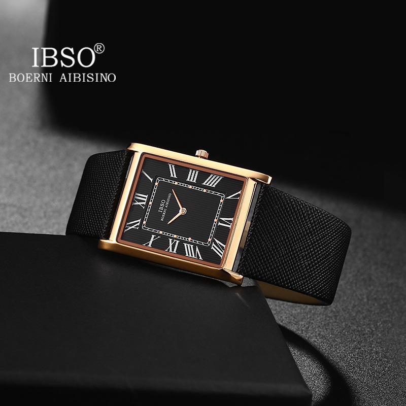 IBSO brand light luxury square student quartz men's watch, Japanese movement leather watch, AliExpress bestseller details Picture
