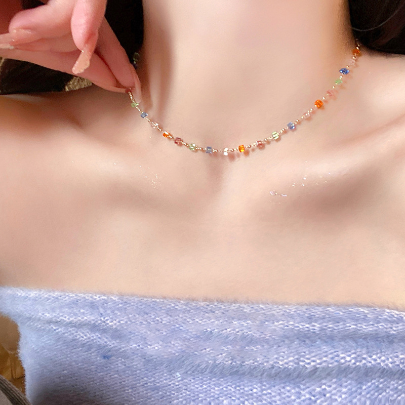Color collar de perlas cristal mujer verano 2024 nuevo blow choker gargantilla accesorios luz lujo cadenas de clavícula Specification image