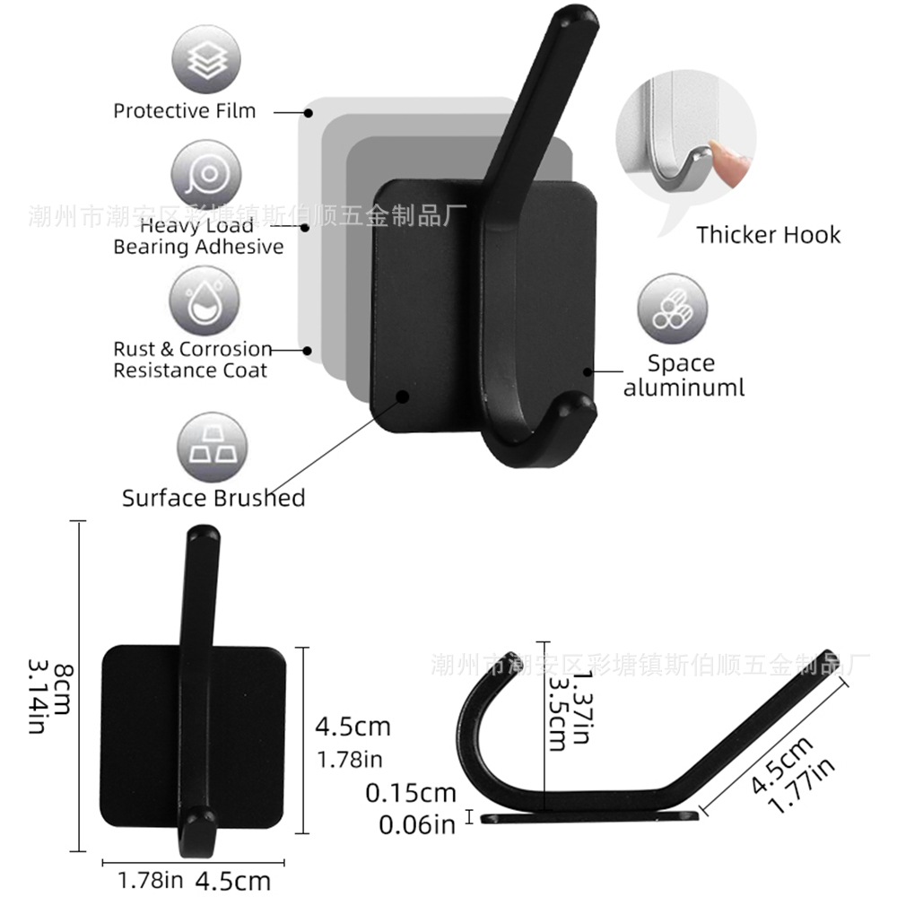 跨境太空铝免钉挂钩浴室衣钩单钩门后金属无痕挂钩厨房卫生间挂钩详情7