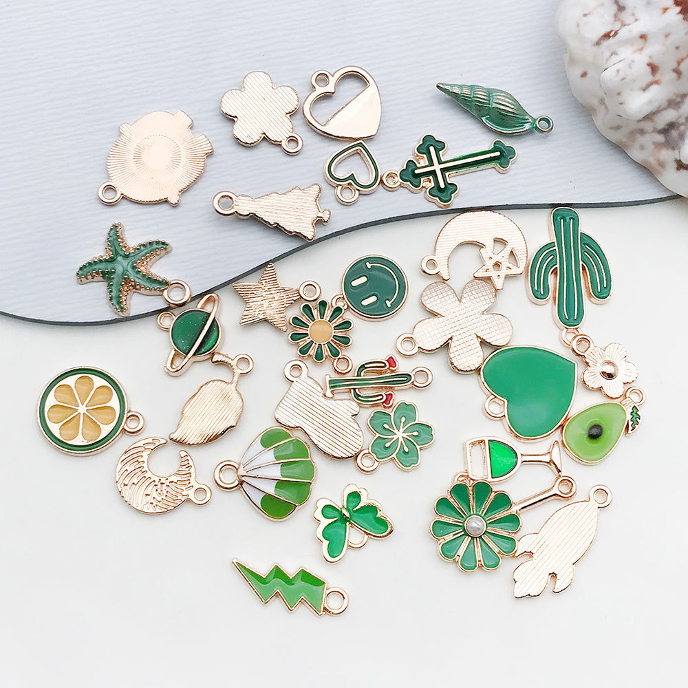 Wholesale of 1 green diy jewelry accessory, alloy oil-dripping cherry blossom keychain, pendant, earrings, hair accessory and mobile phone pendant pic 6
