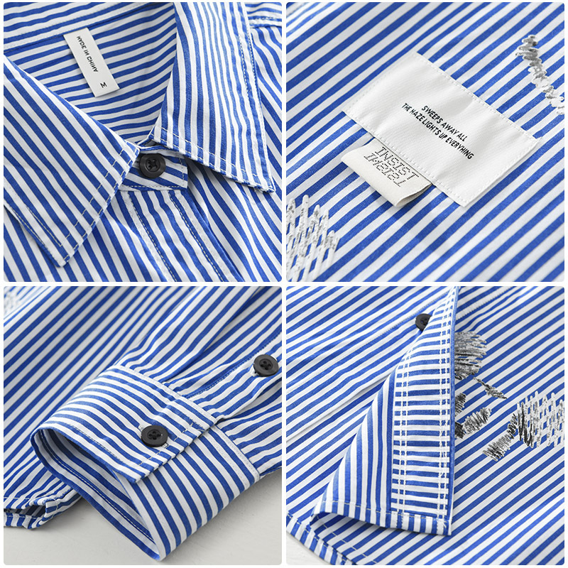 7266 Japanese-style printed striped long-sleeved shirt for men, fashionable, casual and versatile, artistic and loose top, one-piece consignment Application Scenario