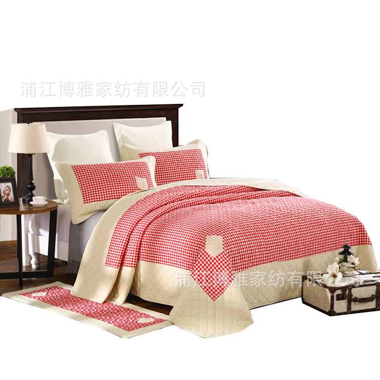 Boya Home Textile Wholesale High Quality Cotton Bed Cover Three Sets Of High Density Quilted Quilt Kit Washed Cotton Floor Mat Item Picture