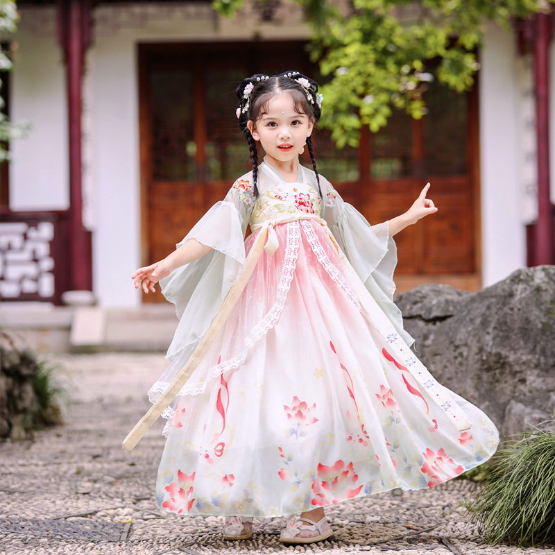 国潮汉服女童夏季薄款中国风儿童超仙唐装襦裙女孩古风连衣裙2025新款