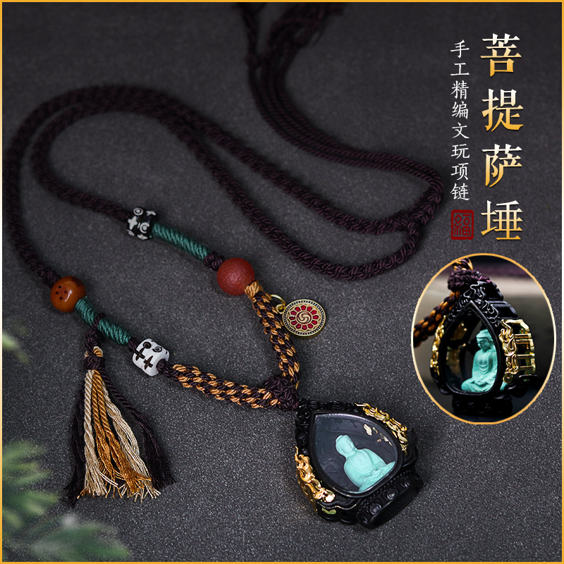 Wholesale Turquoise No-Look Buddha Necklace Women's All-Match Sweater Chain Ethnic Style Literature Play Beaded Collar Collar Chain Accessories details Picture