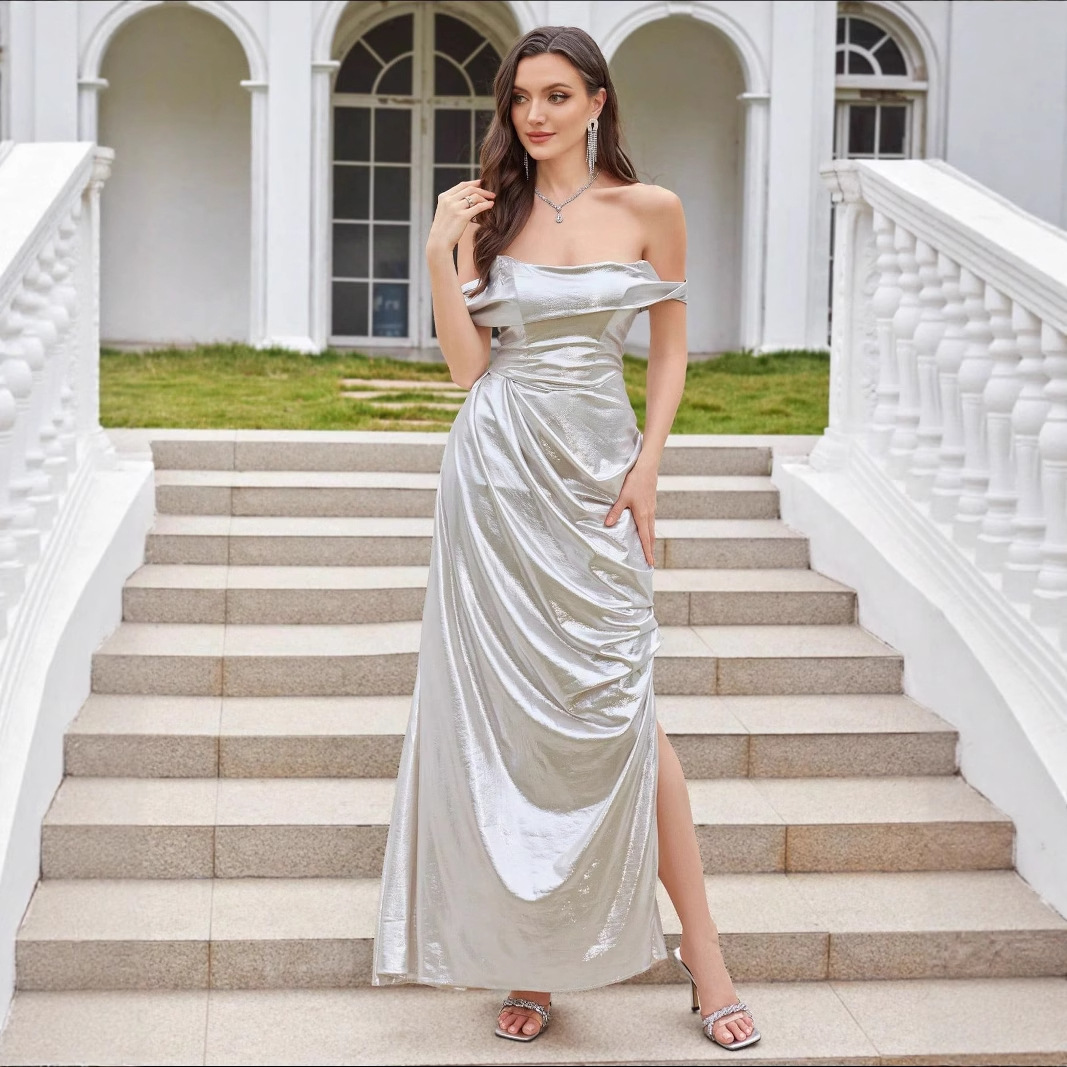 2025 New high-end bride toasting dress, banquet toasting evening gown, light luxury, high-end and niche, one-shoulder banquet