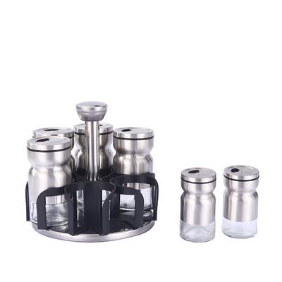 Cross-Border Kitchen Supplies Rotating Spice Jar Household Spice Rack Stainless Steel Spice Tray Spice Box Set Item Picture