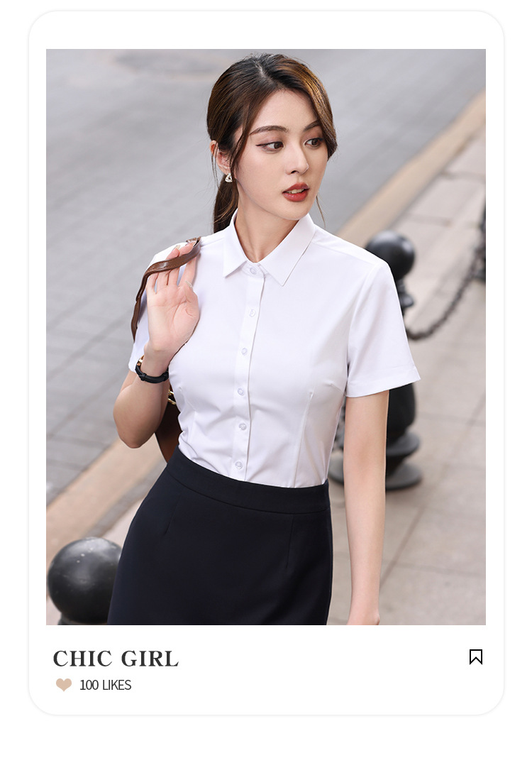 职业方领衬衫女夏季短袖通勤风设计感小众气质女士蓝色衬衣工作服详情3