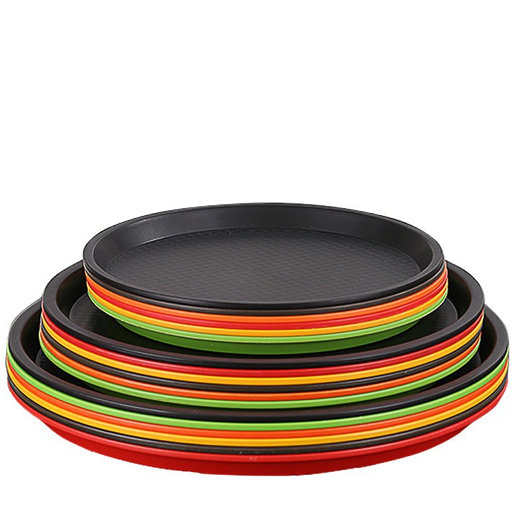 Round anti-slip dining trays, cup trays, colored plates, KTV hotel bar wine glass trays, plastic trays for commercial use