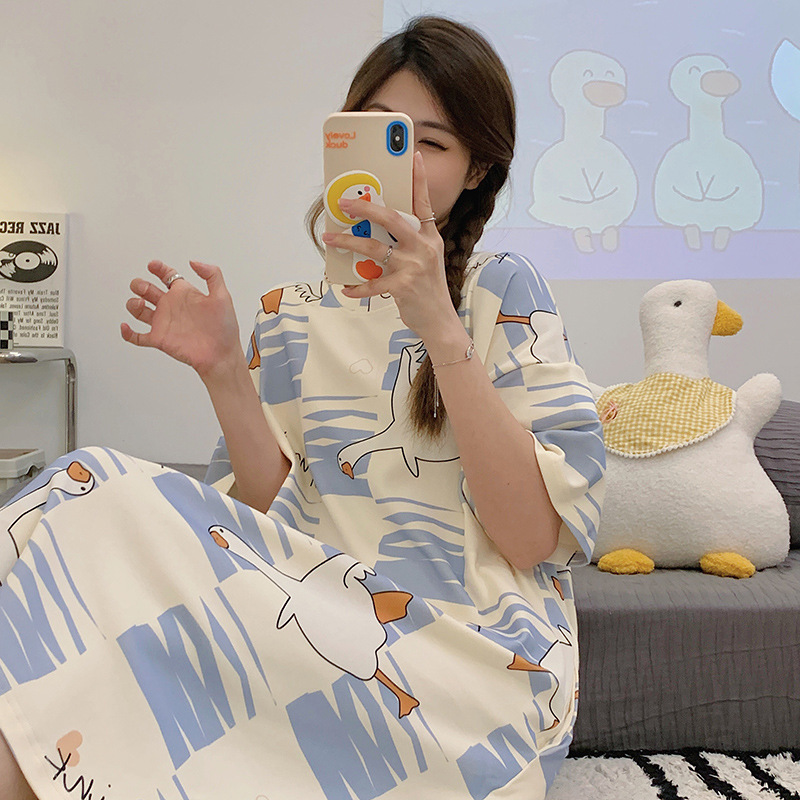 New Nightdress Women Short Sleeve Cotton Summer Korean Version Of Students Sweet Cute Cartoon Loose Large Size Ladies Home Wear Application Scenario