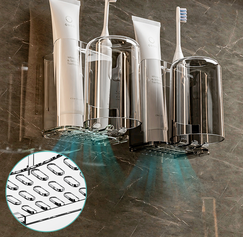 Toothbrush and tooth cup rack, light luxury bathroom mouthwash cup, wall-mounted toothpaste cup storage rack without drilling details Picture