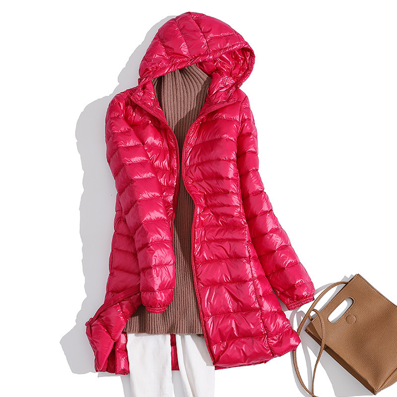 Cross-Border Amazon Autumn And Winter New Light Down Jacket Women's Mid-Length Hooded Large Size Slim Women's Coat Winter Tide Item Picture