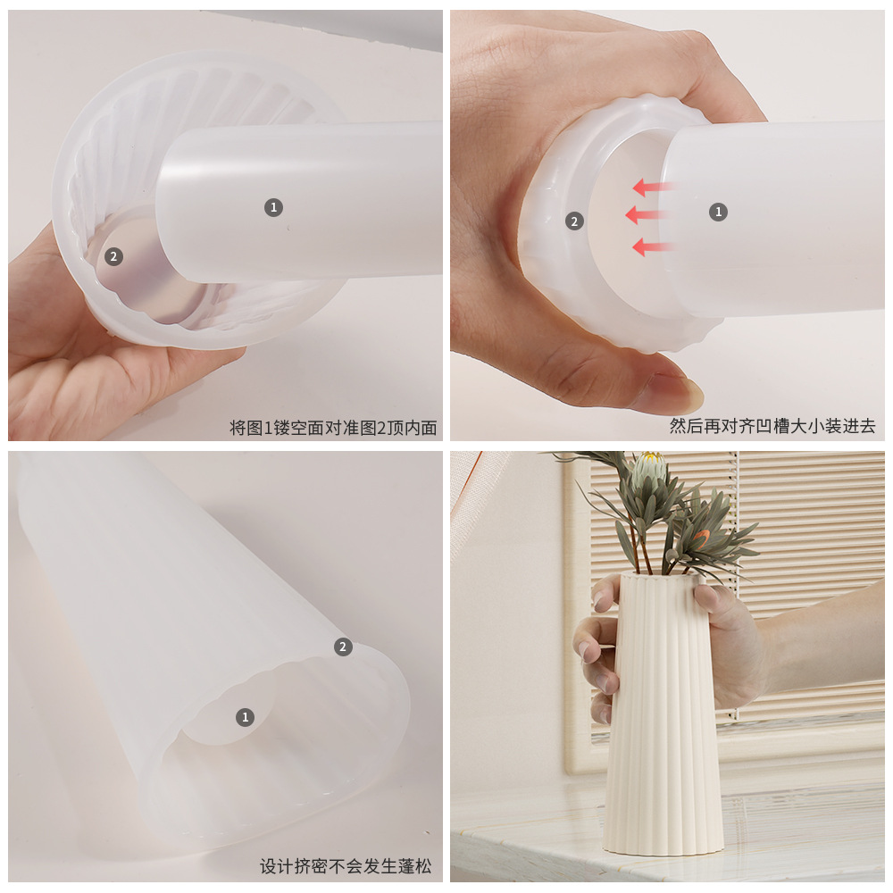 DIY crystal resin large striped vase, cement gypsum candle column, flower vase, decorative item, silicone mold Specification image