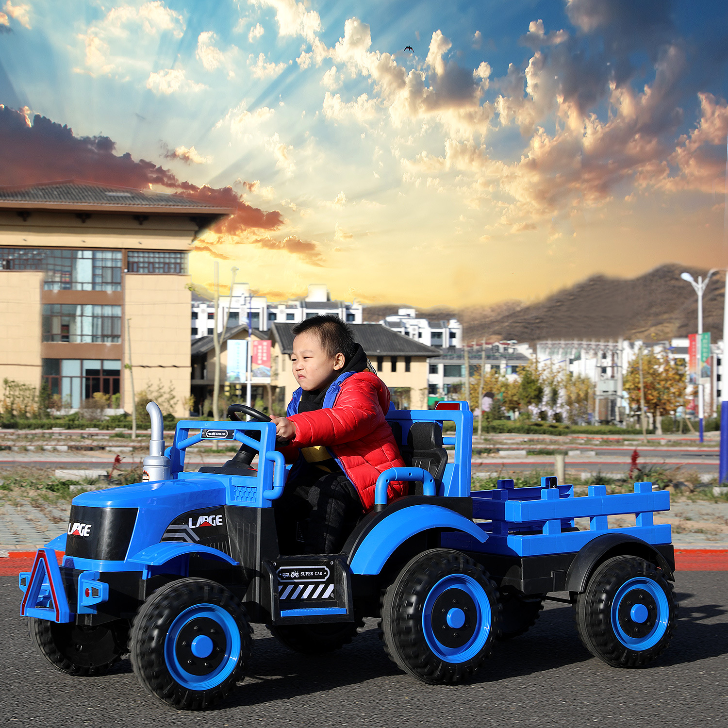 儿童电动汽车拖拉机工程车带斗可坐大人大款男女充电玩具车详情图3