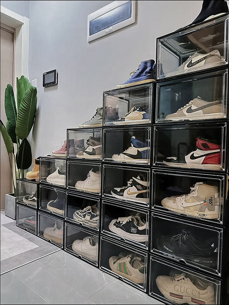 Shoebox Storage Box Transparent Acrylic High Top Shoes Sneakers Household Space Saving Plastic Shoe Cabinet Shoe Rack