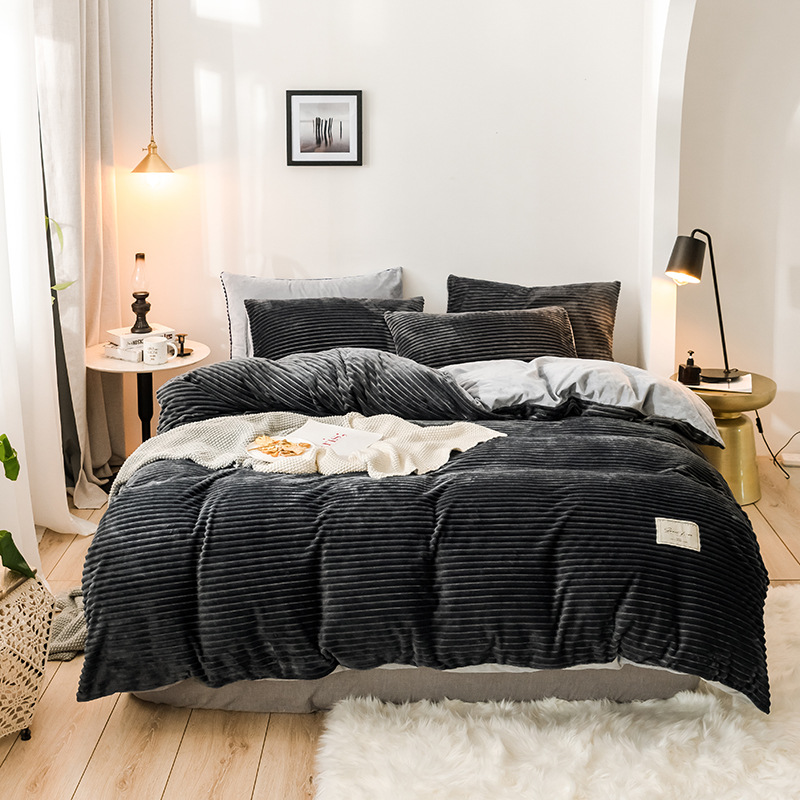 Factory Direct Flannel Four Sets Of Winter Thickened Coral Velvet Bedding Milk Velvet Bed Sheet And Quilt Cover Micro Business Application Scenario