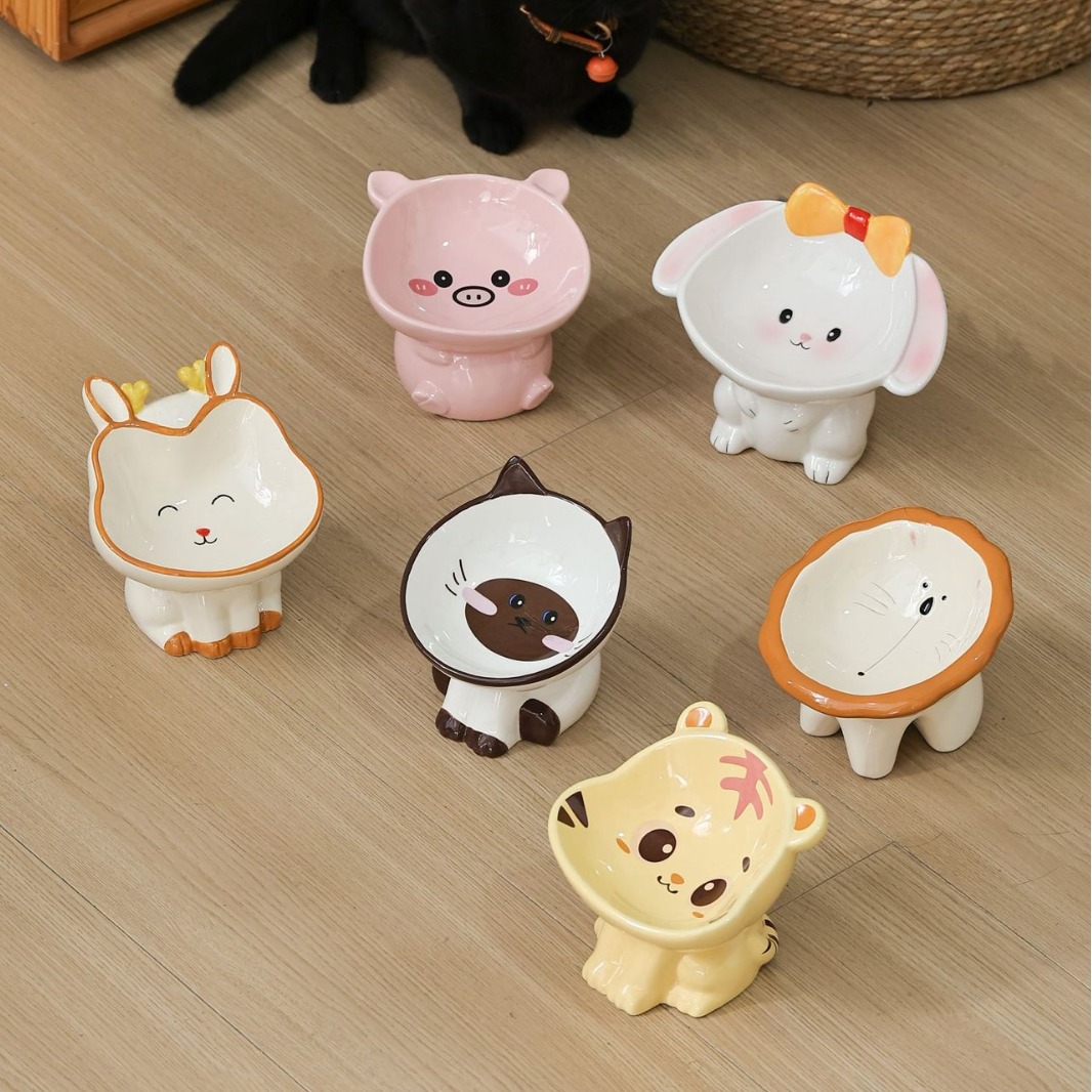 猫碗陶瓷保护颈椎饮水碗宠物用品可爱斜口防打翻狗狗饭碗猫咪食盆