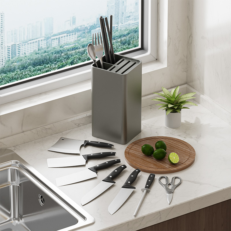 Yimejia Gun Ash Knife Stand Storage Rack Multi-Functional Chopsticks Container Kitchen Countertop Kitchen Knife Stand Chopsticks Container One Storage Box Application Scenario