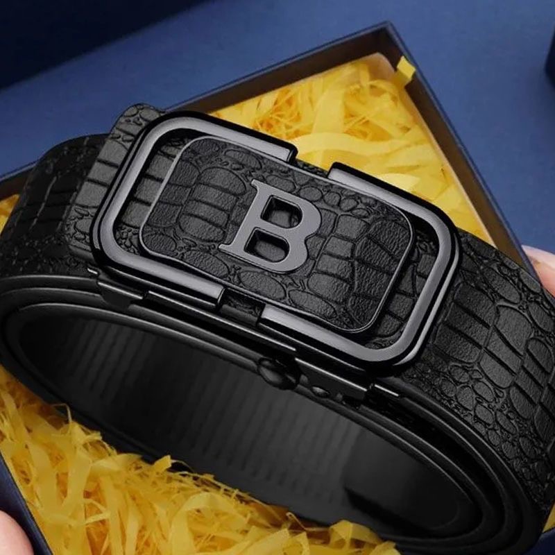 保罗新款B字母鳄鱼纹男士皮带自动扣内穿耐用腰带中青年百搭休闲产品图