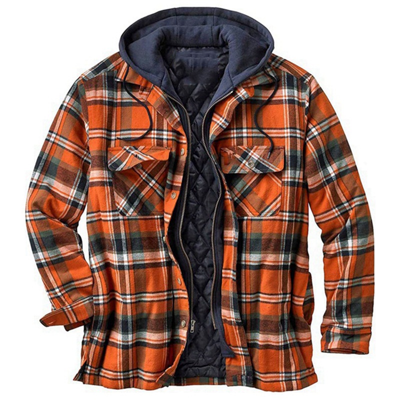 Foreign Trade New Men's Autumn And Winter Thickened Cotton-Padded Men Plaid Printed Loose Hooded Coat Jacket Sy0004 Specification drawing