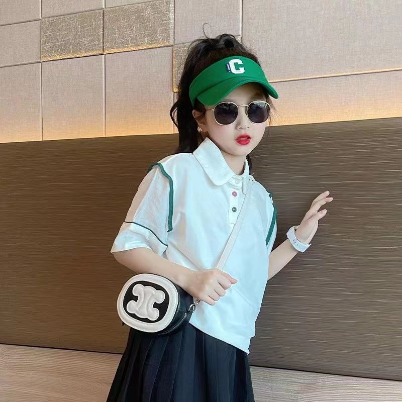 Girls' T-shirt short-sleeved set for summer 2024, new children's white polo shirt, cool and trendy summer outfits for older girls Application Scenario