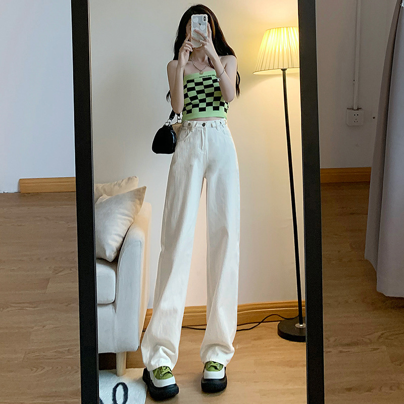 Zhao Rusi The Same White High Waist Wide Leg Jeans Female Small Spring Summer Loose Straight Tube Narrow Version Mopping Pants Specification drawing