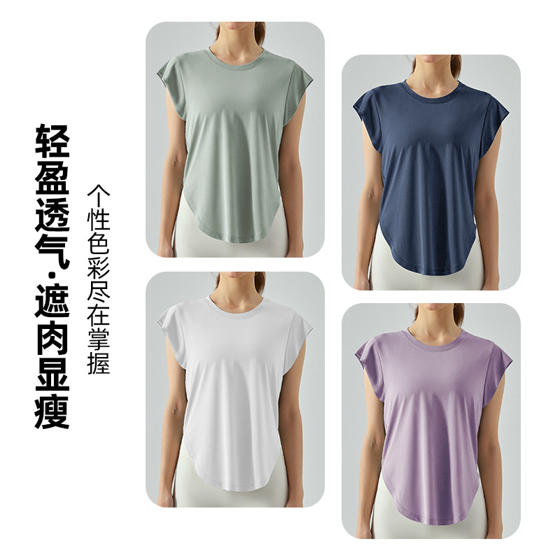 Spring and summer yoga vest top for women, loose, slimming and concealing yoga wear, running training, short-sleeved fitness T-shirt details Picture