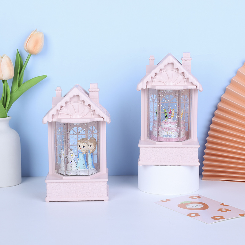 Custom Cartoon Wind Lights Candy House Music Box Water Snow Crystal Ball Music Box Night Light Birthday Gift Specification drawing