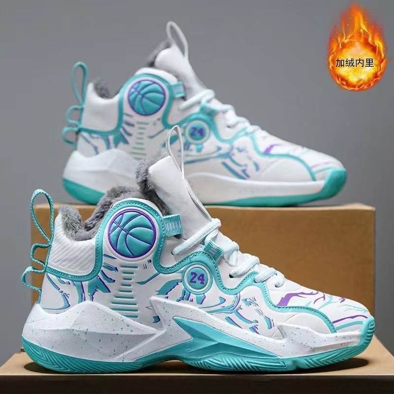 科比儿童篮球鞋男高帮冬季加绒防滑运动鞋实战高帮中小学生球鞋男