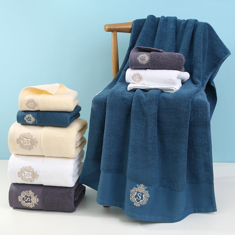 Pure Cotton Bath Towel All Cotton Wholesale Thickened Absorbent Embroidery Hotel Foreign Trade Bath Towel Custom Logo Gift Bath Towel