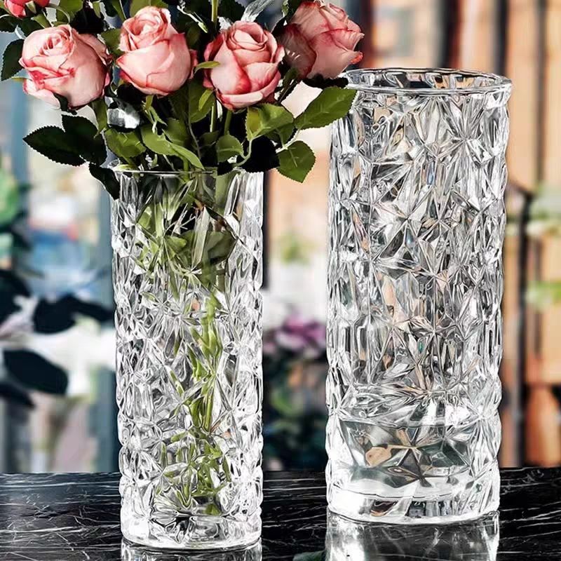 Wholesale of Nordic InS-style transparent glass vases, high-end and auspicious bamboo glassware decorative vases