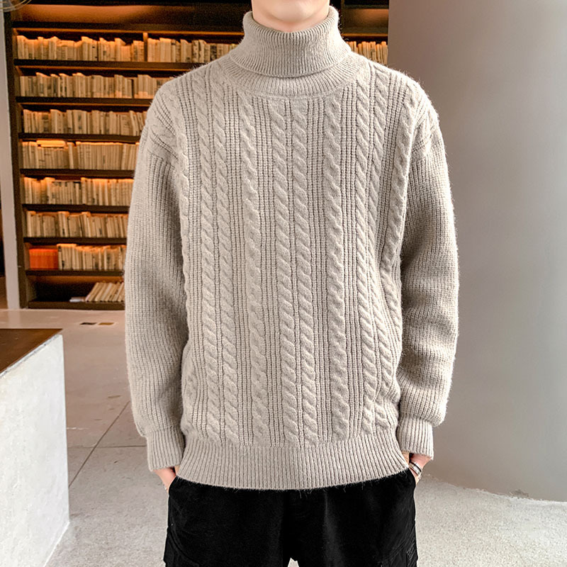 Men's high-neck sweater, men's slimming autumn and winter new casual winter Korean-style thickened knitted sweater, warm base layer details Picture
