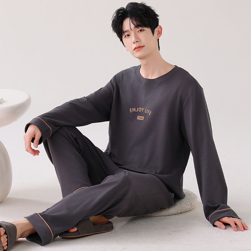 [algodón antibacteriano xinjiang] pijamas para hombres primavera y otoño 100% algodón manga larga estilo delgado tamaño más traje de hogar details Picture
