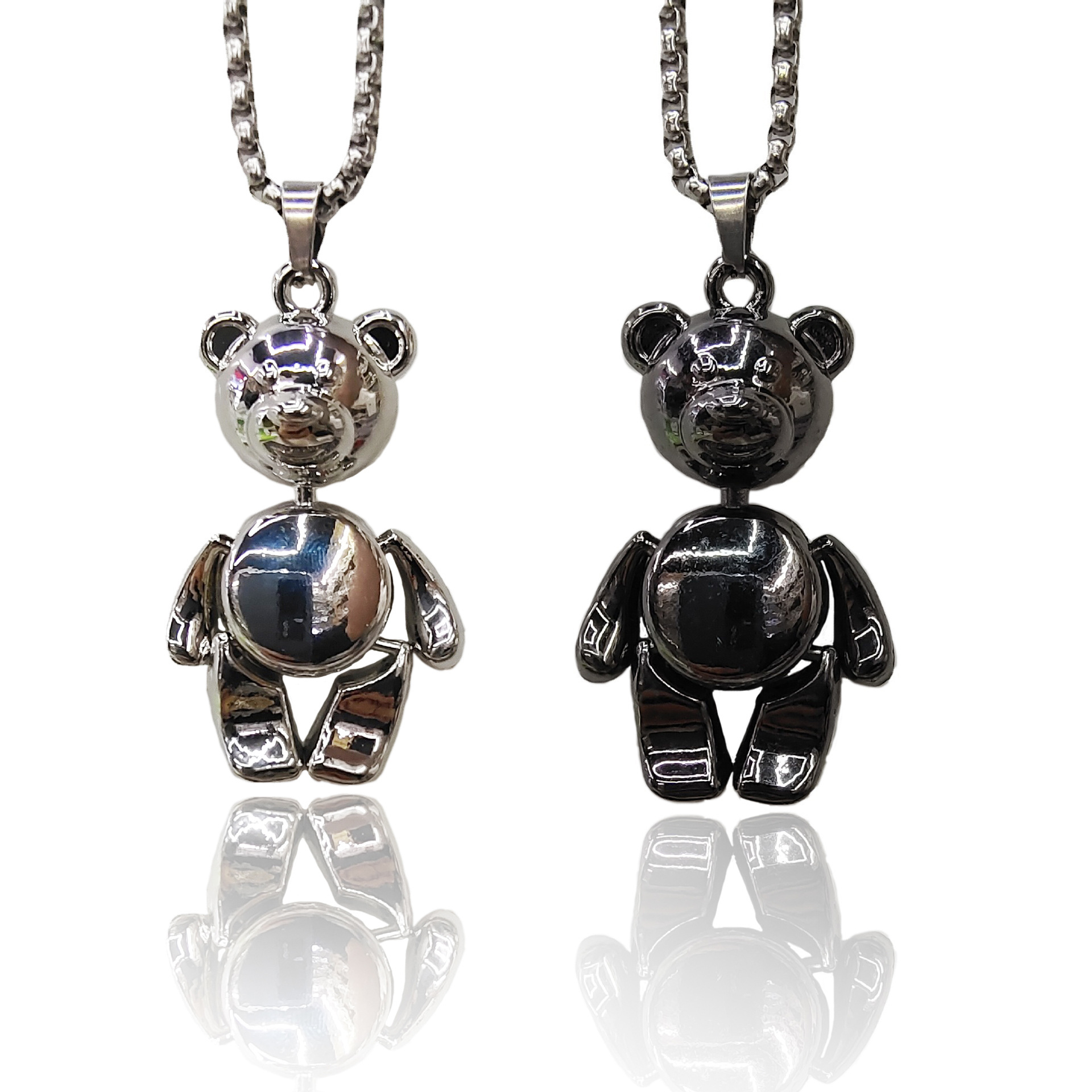 Net Red Men's Necklace Cute Pot-Bellowed Bear Necklace Sweater Chain Alloy Hip Hop Stainless Steel Necklace Wholesale Item Picture