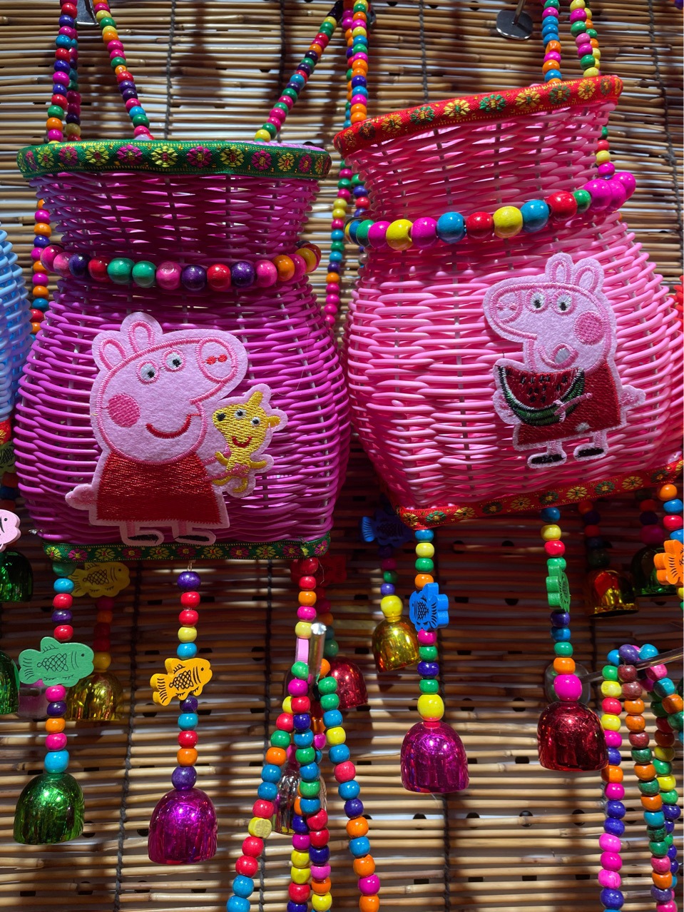 Scenic Area Children's Small Basket National Wind Bamboo Woven Fish Basket Craft Color Wind Chimes Stage Performance Toy Hanging Decorated Basket Item Picture