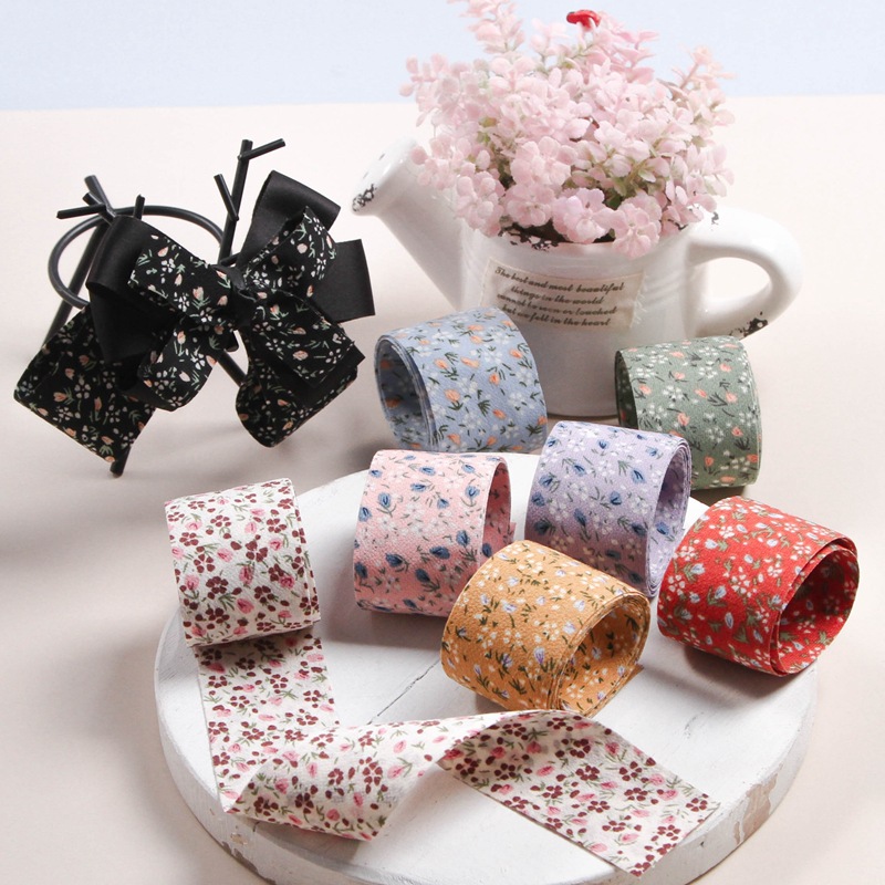 Korean Double-Sided Floral Chiffon Ribbon Diy Bow Hair Accessories Clothing Gift Packaging Hat Band Material Accessories