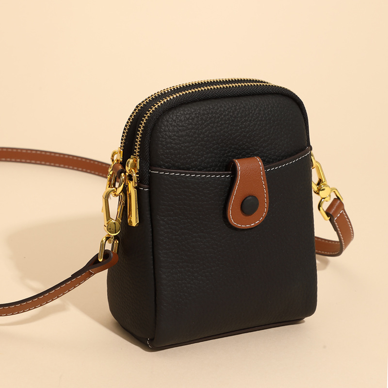 2023 New Niche Top Layer Cowhide Mobile Phone Bag Female Crossbody Bag Casual Leather Female Bag Multi-Function Purse Specification drawing