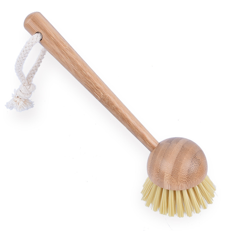 【 Spot Price 】 Pot Brush Long Handle Bamboo Sisal Fiber Wash Pot Brush Hands Do Not Stick To Water Clean Pot And Dish Brush Specification drawing