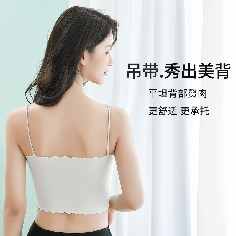 Summer Cooling Thread Ice Silk Wave Chest Wrap Chest Sexy Suspenders Beauty Back Women's Undergarments With Anti-Slip Base details Picture