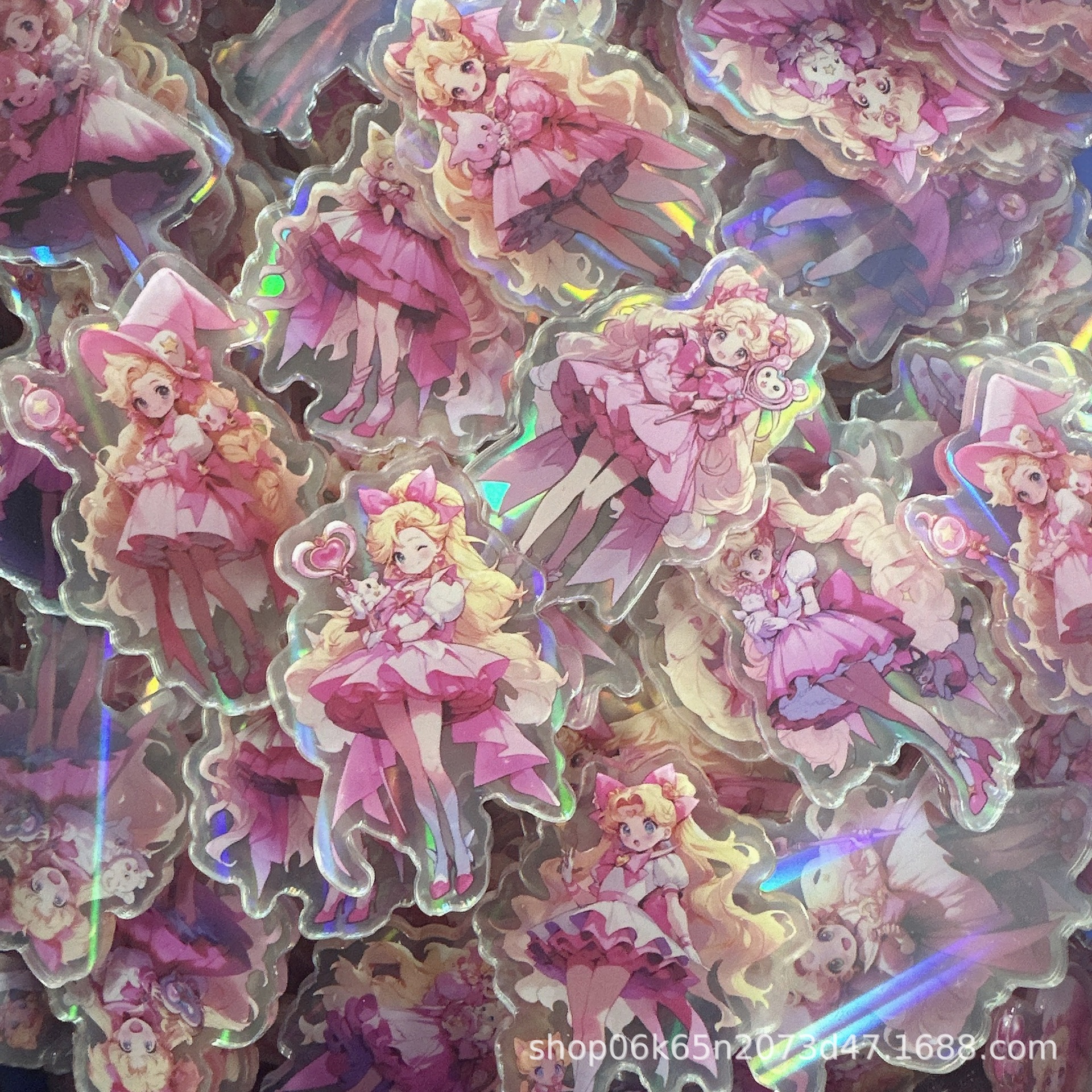 Tiktok Wholesale Laminated Laser 4Cm Acrylic Patch Diy Acrylic Patch Accessory Piece Pink Girl Application Scenario